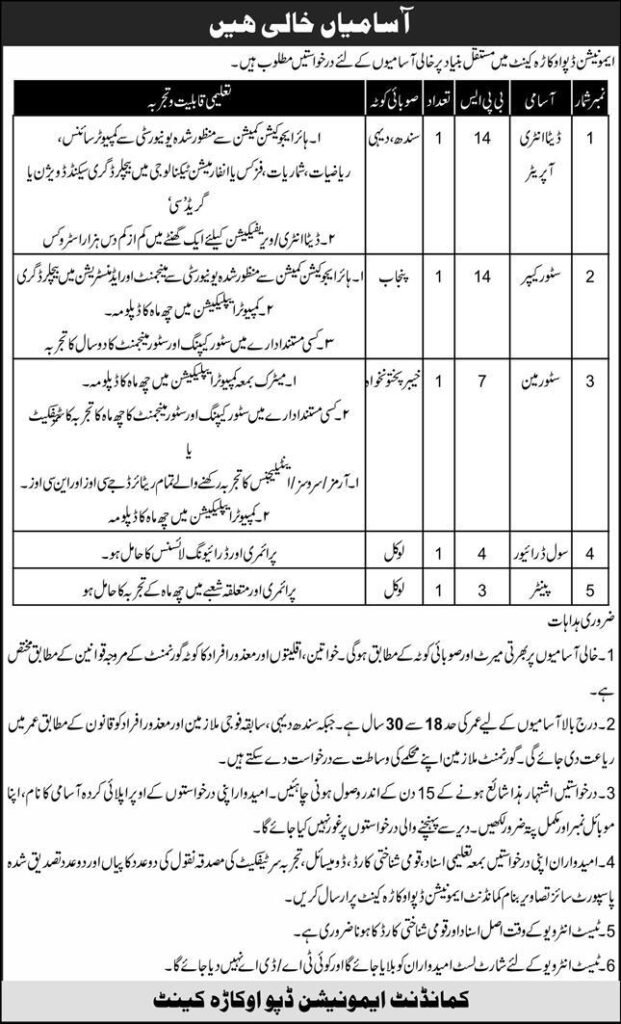 Pakistan Army Ammunition Depot Okara Cantt Jobs Advertisement June 2024